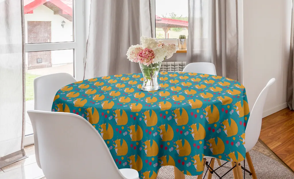 ABAKUHAUS Tovaglia Rotonda Scoiattoli 150cm - Decoro Compleanno Giallo