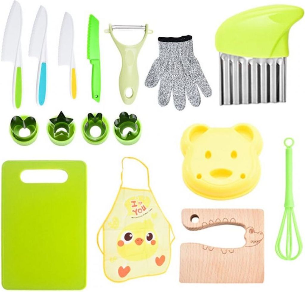 16-teiliges Kindermesserset für echtes Kochen, Messerset für Kleinkinder, Küchenmesserset für Kinder mit Schneidebrett, Gemüsemesser, Messerse...