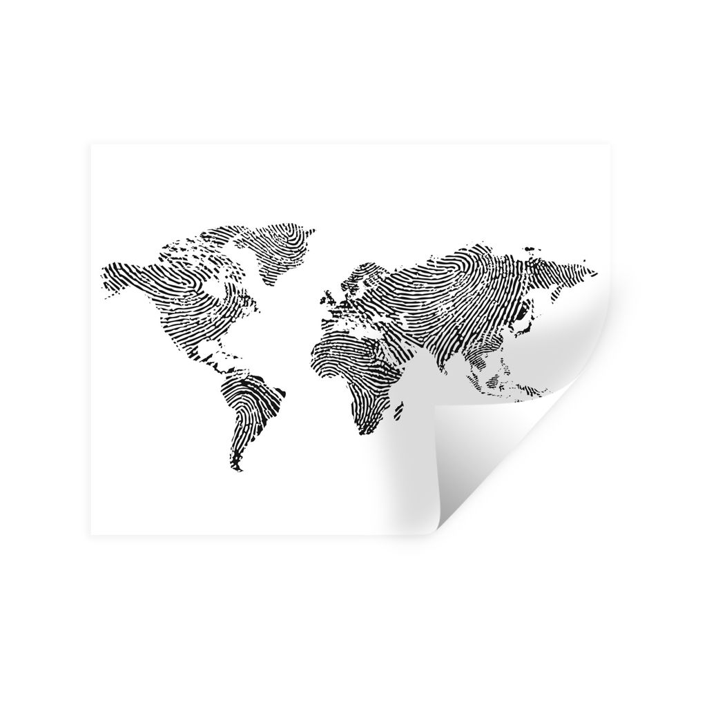 MuchoWow Wandtattoo Wandsticker Wandaufkleber Weltkarte Fingerabdruck - schwarz und weiß 80x60 cm Selbstklebend und Repositionierbar - Faltenfrei