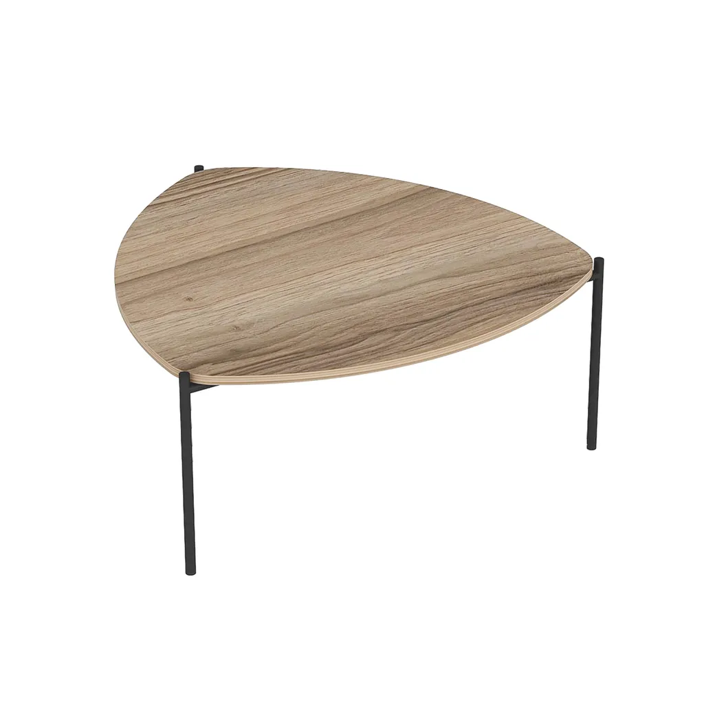 Table basse effet bois et acier triangulaire - Design Robuste et Moderne - 2