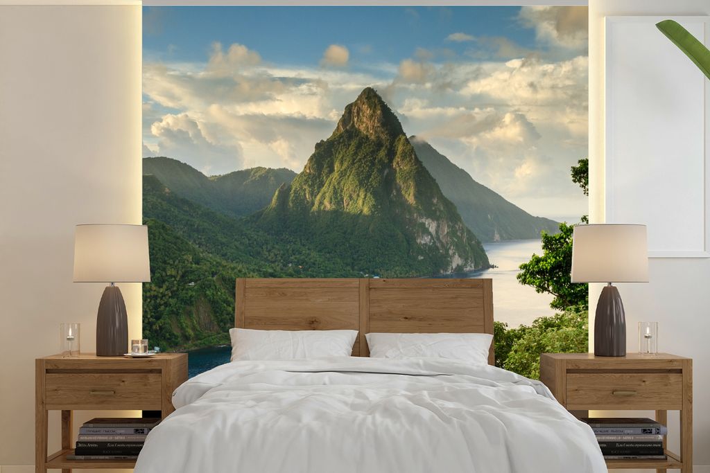 MuchoWow Fototapete für Wohnzimmer oder Schlafzimmer Wandtapete Vinyl Motivtapete St. Lucia - 220x220 cm - Tapeten