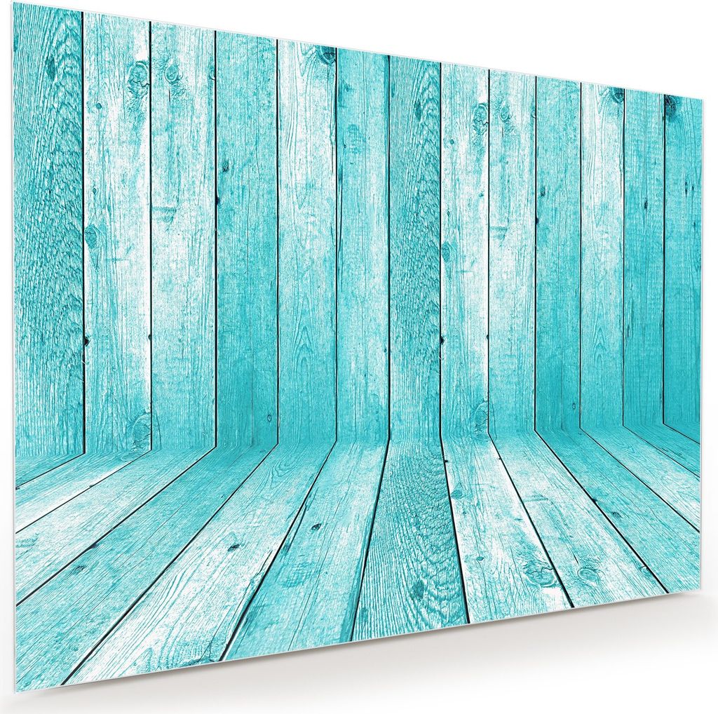 Glasbild Wandbild Türkise Holzwand 80x60cm in XXL für Wohnzimmer, Schlafzimmer, Badezimmer, Flur