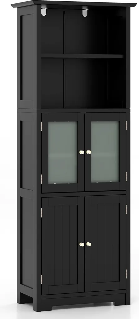 Mobile Colonna Bagno Nero 163 cm COSTWAY - Dispensa Multiuso Moderna