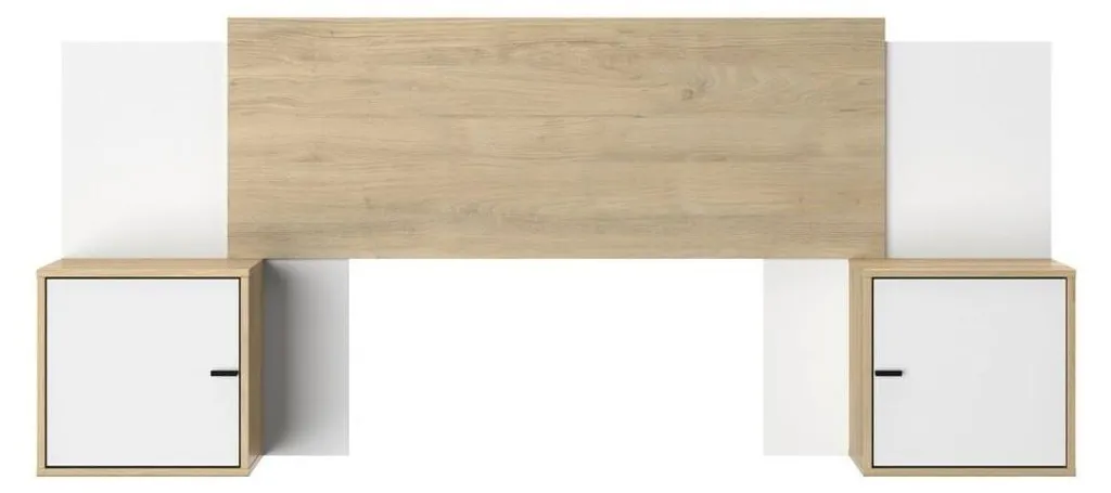 Tête de lit design ALIX avec 2 tiroirs de rangement blanc et chêne