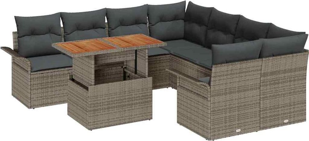 vidaXL Garten-Sofa-Set mit Speicher 9 pcs Grau Poly Rattan