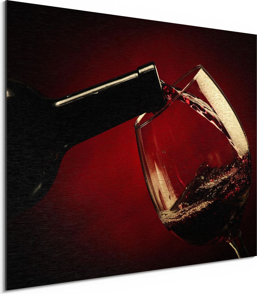 DEQORI Alu-Dibond Bild Gold 40x30 cm 'Rotwein wird eingeschenkt' Wandbild Metall dünn