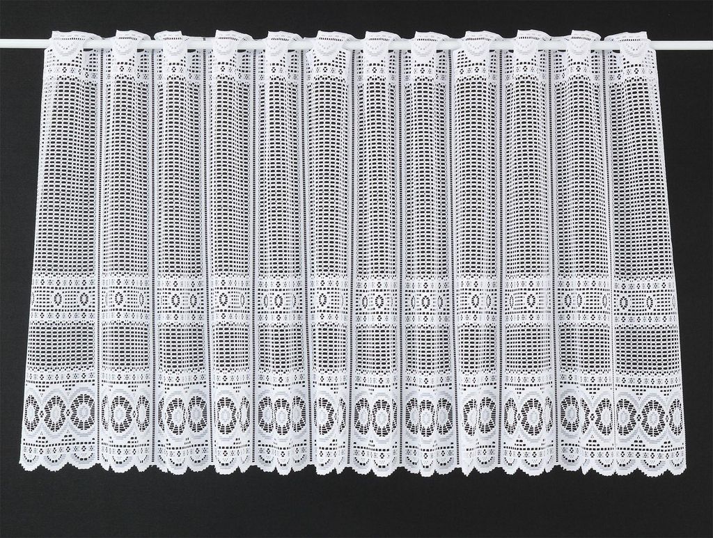 Gardinen Kranzusch Scheibengardine Jacquard gebogt Abschluss 60x112,5 cm H/B weiß Bistrogardine Vorhang Küche 1er Pack