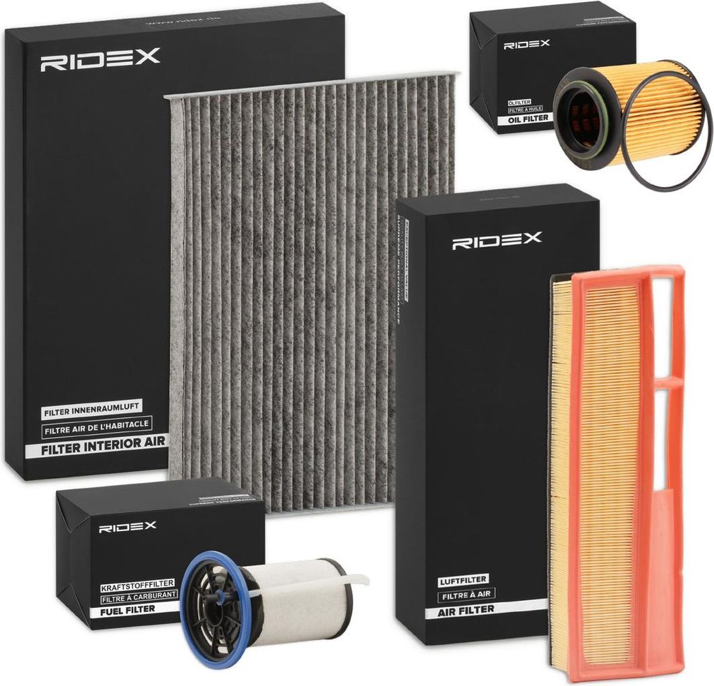 RIDEX Filterset Inspektionspaket Filtersatz für OPEL COMBO Kasten/Kombi (X12) Combo Combi / Tour (X12) für FIAT GRANDE PUNTO (199) PUNTO (199) QUBO