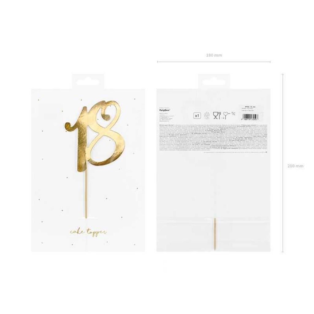 Topper en papier "18" en or, 20,5cm. Image du produit 