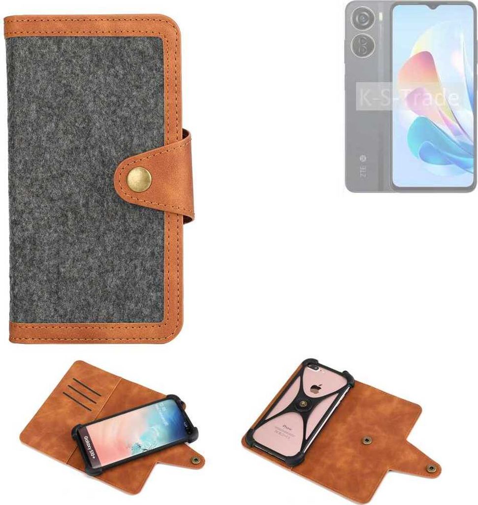 K-S-Trade Schutzhülle Handyhülle kompatibel mit ZTE Blade V40 Design Filz Hülle Kunst-Leder dunkelgrau braun (1x)