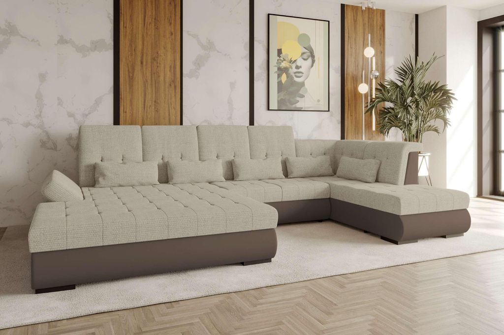 99rooms Felicia Wohnlandschaft Velours MANILA Braun Chenille EDEN Creme Links