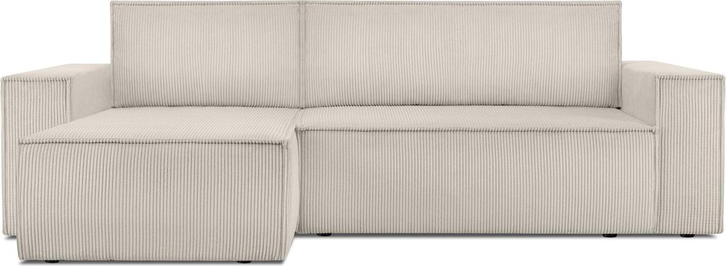 KONSIMO Linke/rechte Ecksofa mit Schlaffunktion mit Armlehnen "NAPI", Creme, Cordstoff, Loft, 262x89x148 cm