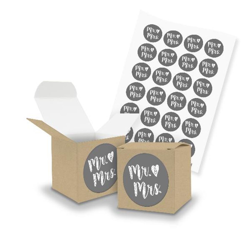 itenga SET Mr. & Mrs. Gastgeschenk Hochzeit (Motiv124) 24x Würfel 5cm braun