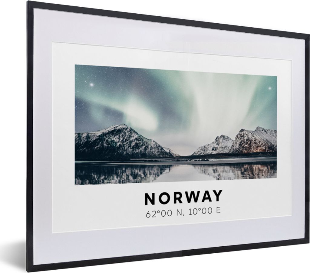 MuchoWow Gerahmtes Poster Norwegen - Nordlichter - Wasser 40x30 cm - Poster mit Schwarzem Bilderrahmen Wandposter Rahmen Foto Bilder - Bilderrahm...