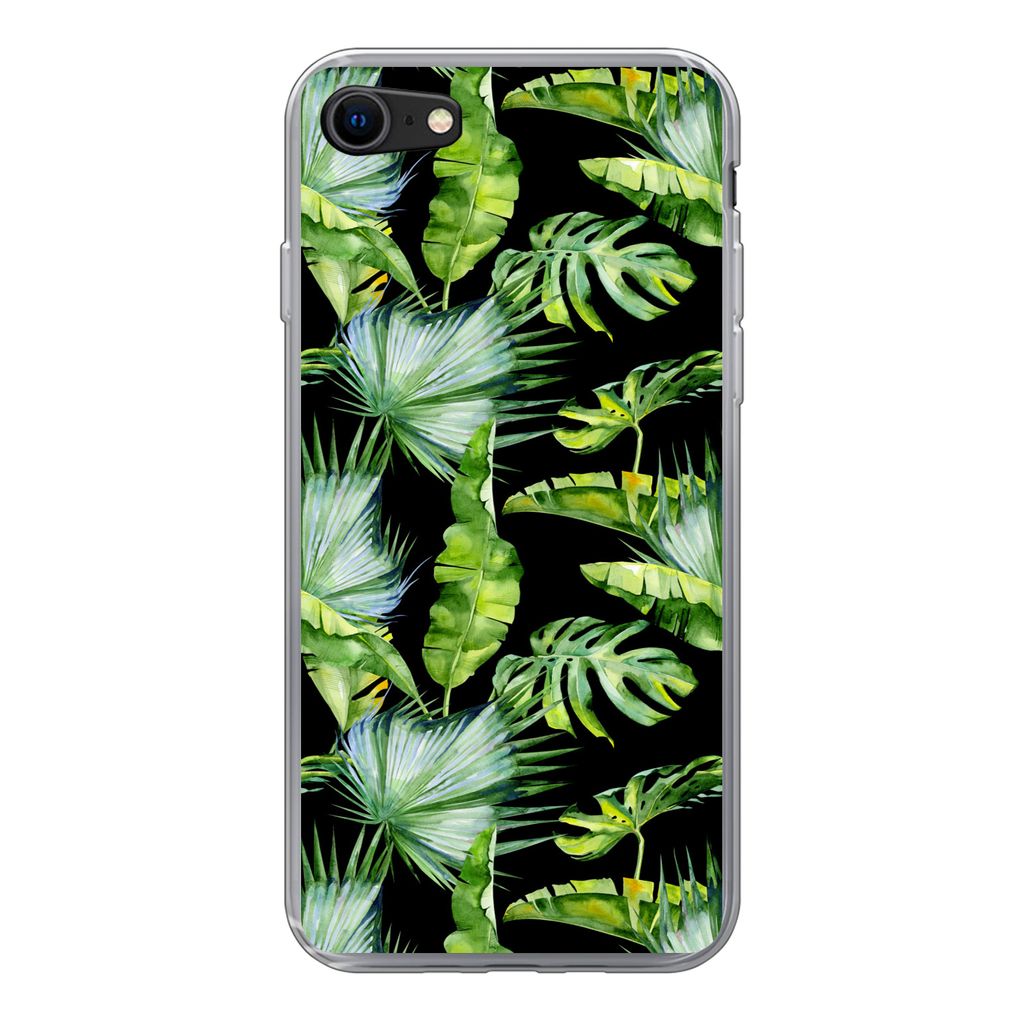 MuchoWow Handyhülle Schutzhülle Hülle für iPhone SE 2020 Palmwedel - Tropisch - Muster Silikon Softcase Handy Hülle - Kartenbesitzer