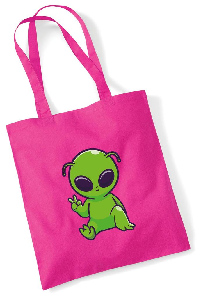 Huuraa Jutebeutel Alien Comic 10 Liter Fuchsia Baumwolle Tasche Geschenkidee