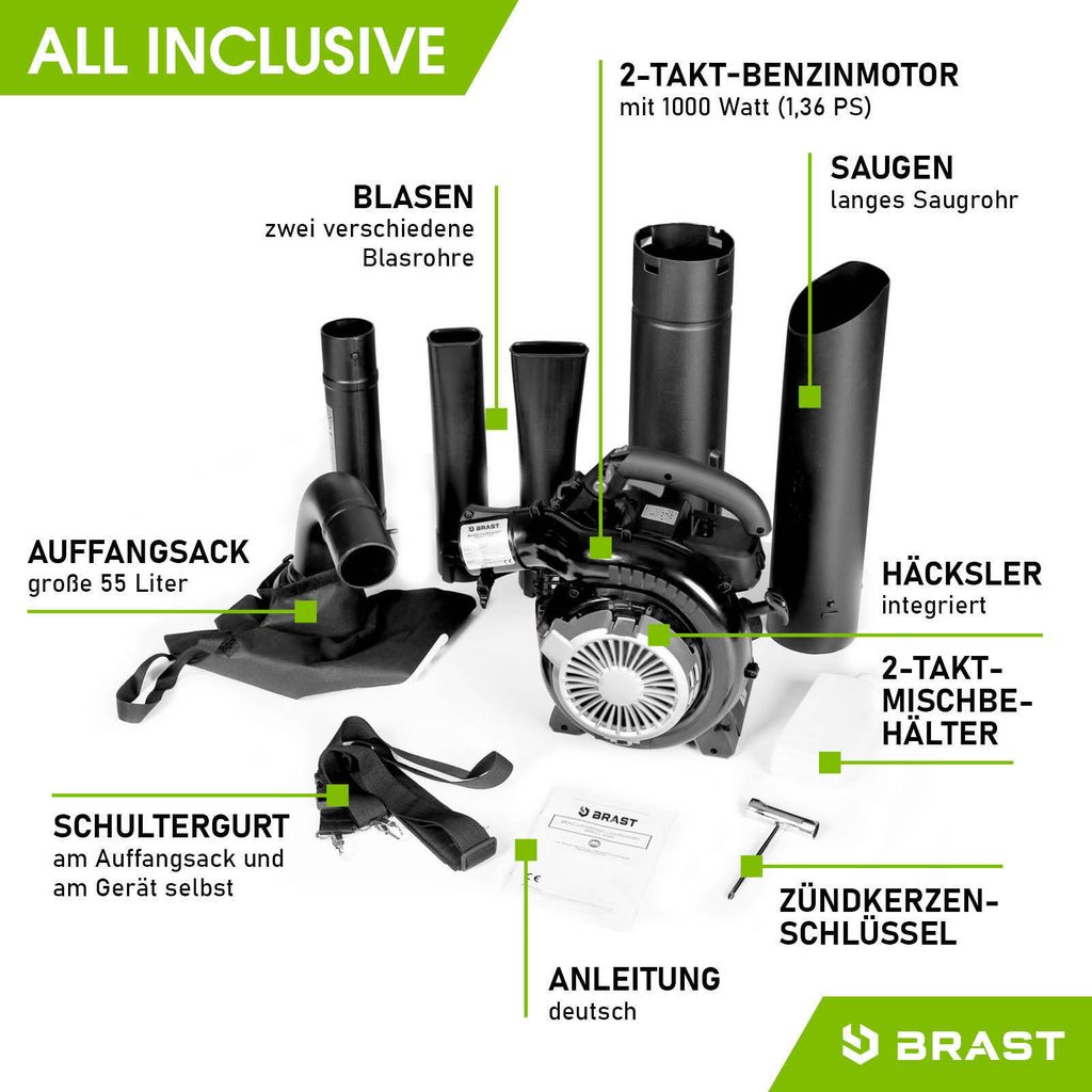 BRAST Laubsauger Laubbläser Benzin 1,0kW(1,36PS)   55L Produktbild 6