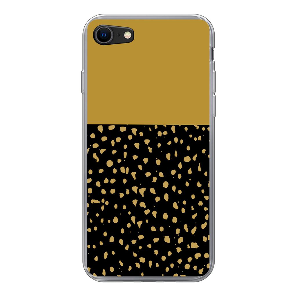 MuchoWow Handyhülle Schutzhülle Hülle für iPhone SE 2022 Polka dots - Ockergelb - Schwarz Silikon Softcase Handy Hülle - Schutzhülle