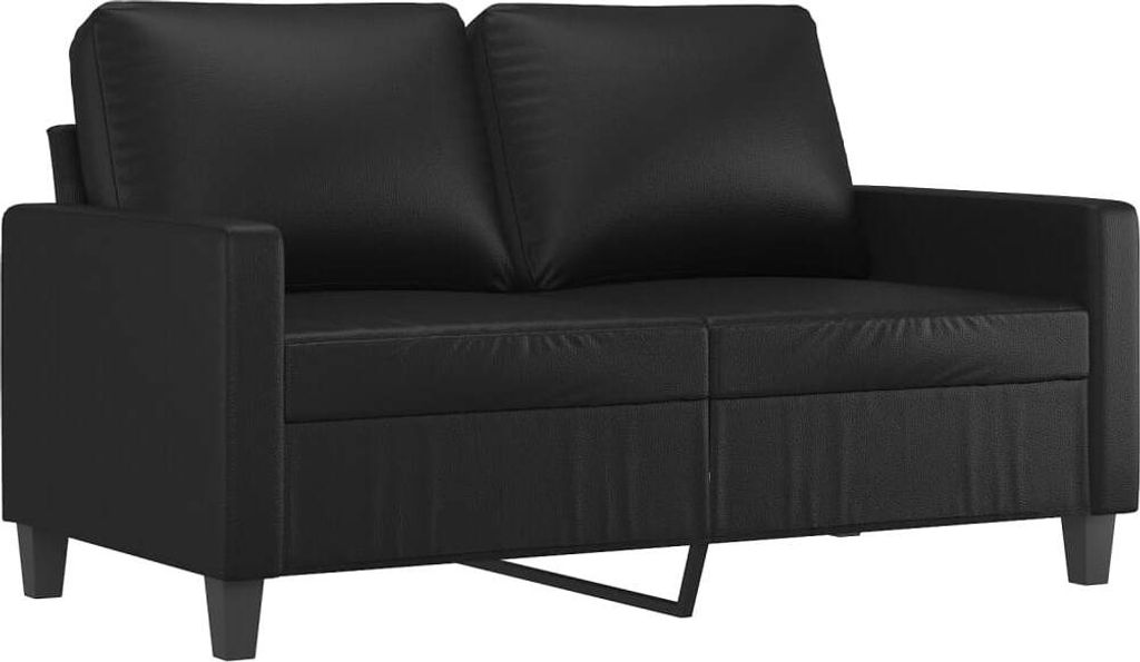 A black two-seater sofa made of faux leather.