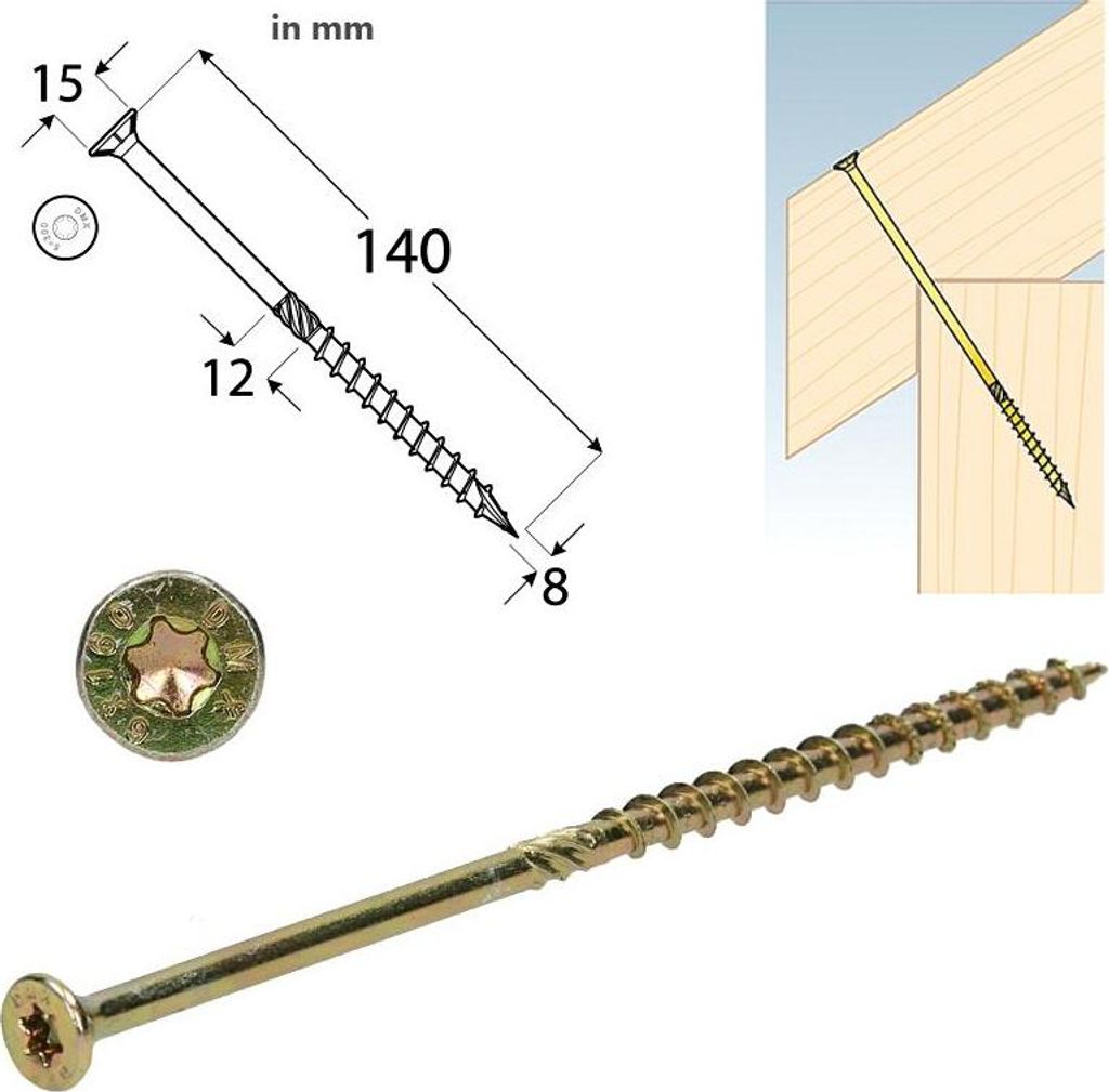 DMX - Holzbauschrauben mit Senkkopf CS - 8mm TORX - Zink Produktbild 