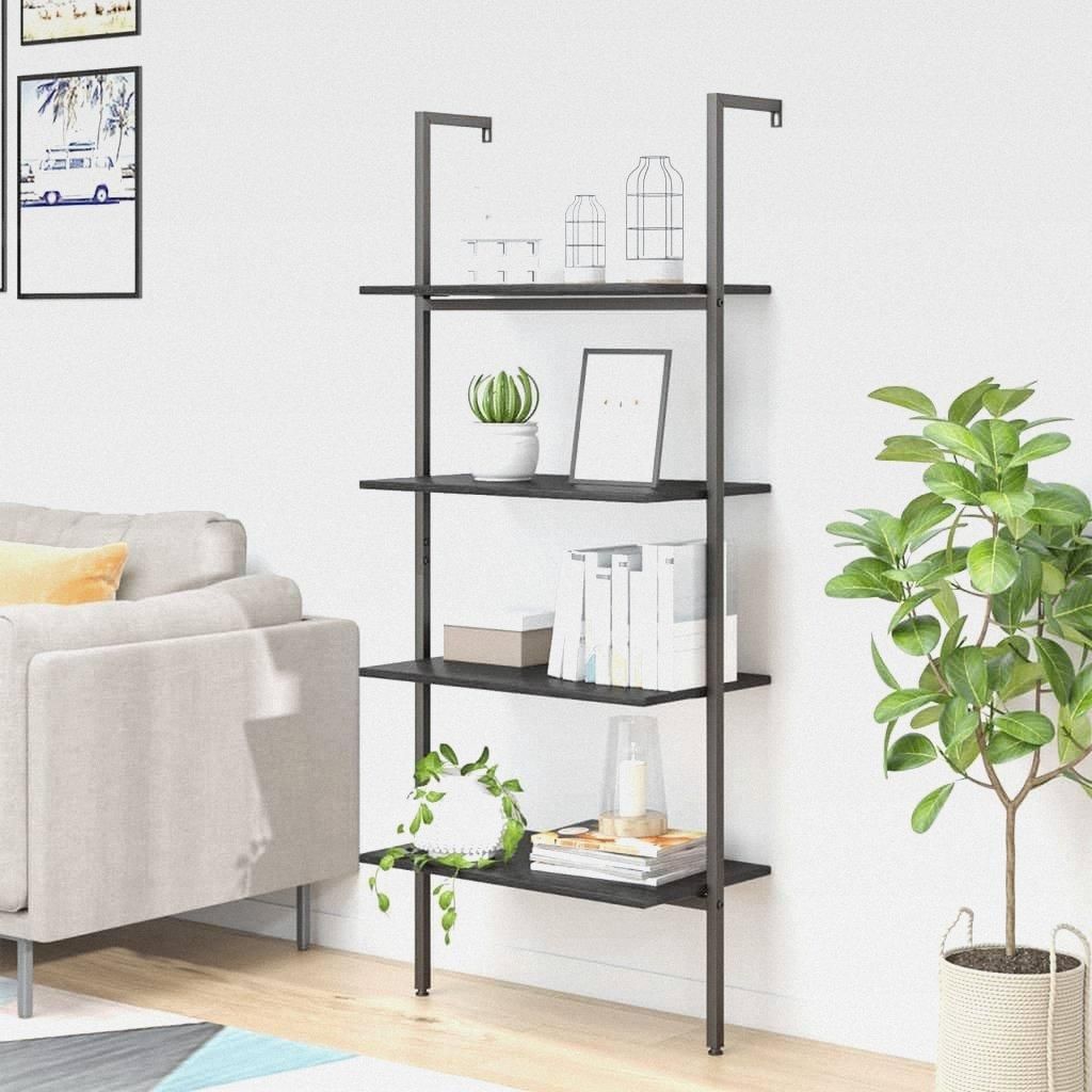 Leiterregal mit 4 Böden Schwarz 64x35x152,5 cm Lagerregal für Garage, Abstellraum, Kellerregal