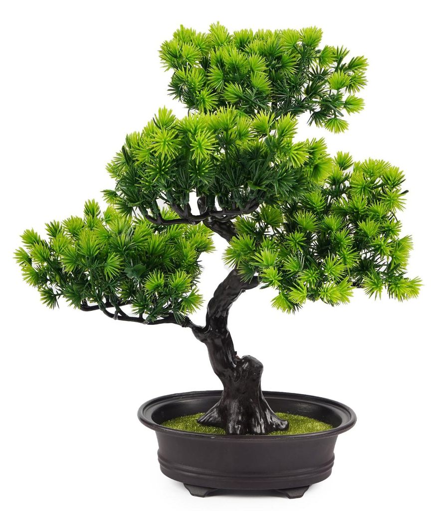 Künstlicher Bonsai, 34 cm, realistischer künstlicher Bonsai, künstliche Kiefer, naturgetreuer Bonsai aus Kunststoff, große Größe zur Dekorati...