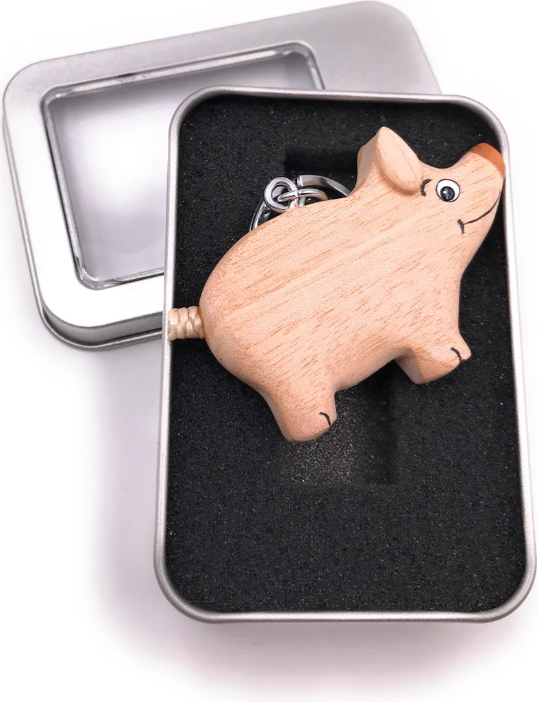 Portachiavi in legno maiale ciondolo portafortuna animale casa maiale in confezione regalo