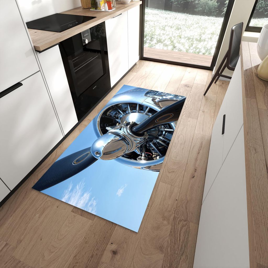 Küchenteppich 90x180cm rutschfest & abwischbar PVC Läufer - Flugzeugpropeller