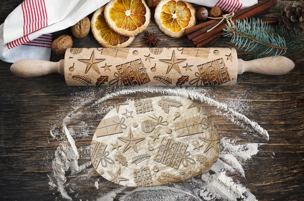 Efo Mattarello In Legno Con Rilievo A Cuori 24 Cm – Rullo Decorativo Per Pasticceria E Ceramica, Fatto A Mano, Regalo Artigianale - 2