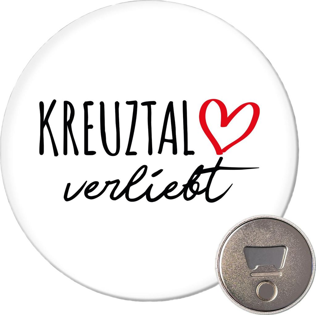 Huuraa Magnet Kreuztal verliebt 59mm Kühlschrankmagnet rund Flaschenöffner Geschenkidee