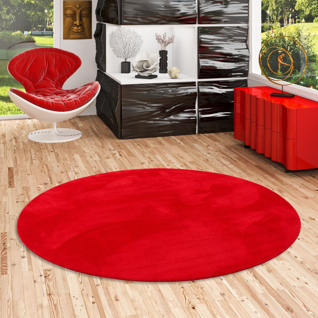 Luxus Super Soft Fellteppich Pearl Rot Rund, Größe:200 cm Rund