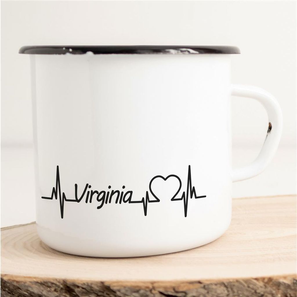 Huuraa Emaille Tasse Virginia Geschenk Kaffeebecher Vintage 300ml Virginia Präsent