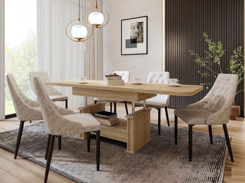 Design Couchtisch DA-555 höhenverstellbar ausziehbar 120 bis 200 cm Schublade Esstisch Wohnzimmer abgerundete Ecken