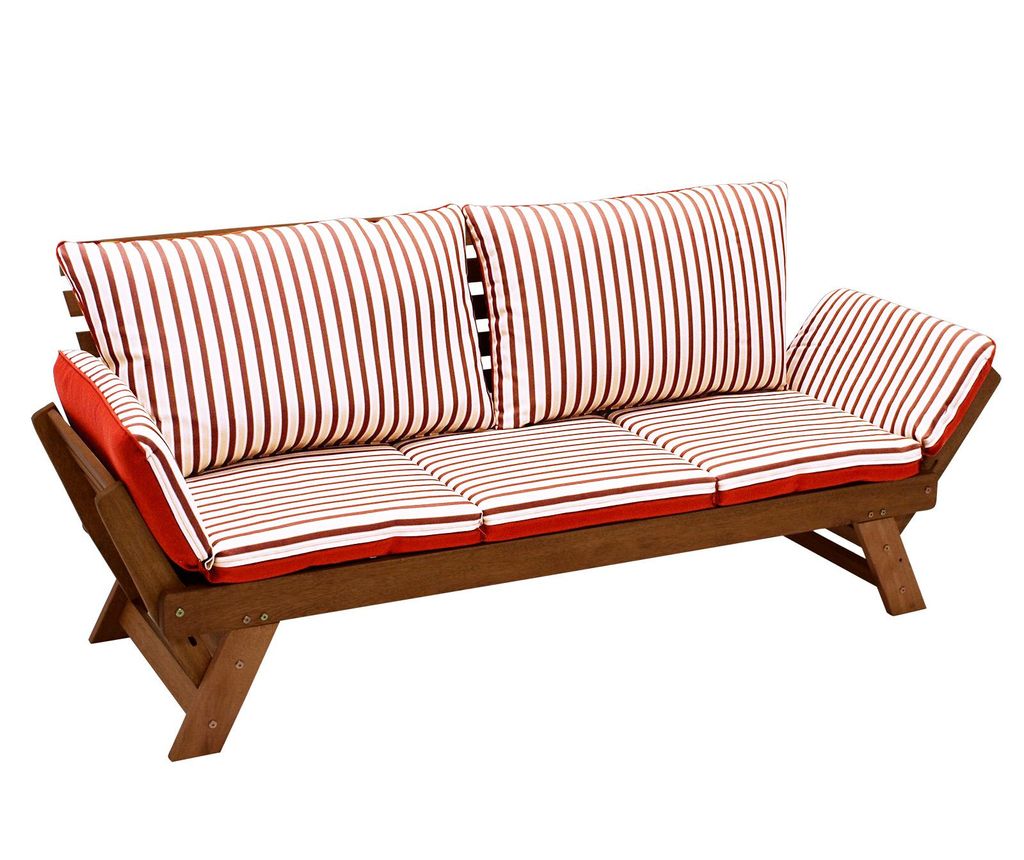 DEGAMO Gartensofa Liegesofa Gartenbank TIROL, Eukalyptus Holz geölt, 202cm, mit Wendeauflage rot