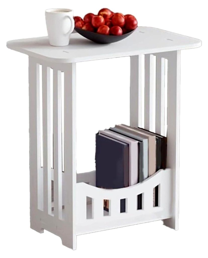 Nachttisch mit 3 Ebenen, schmal, weiß, offenes Regal, PVC-Beistelltisch, Home Office, praktisch