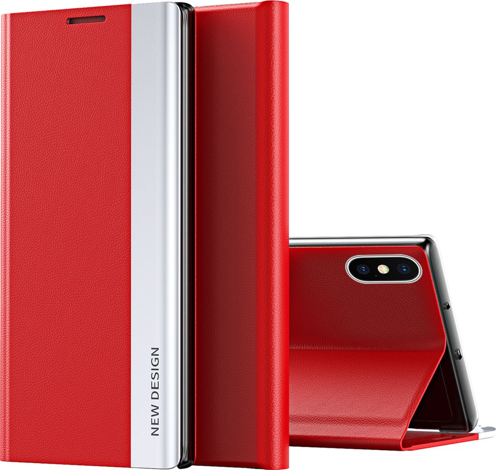 iPhone XS Hülle, LaimTop Leder PolyurethanMagnetisch Klapp Stand Schutzhülle für iPhone X / iPhone XS Rot