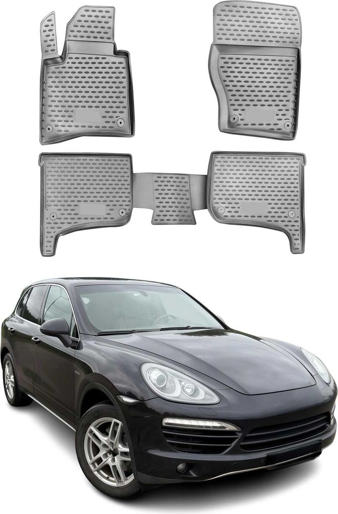 OMAC Gummimatten Fußmatten für Porsche Cayenne 2010-2016 TPE Automatten Grau 4x