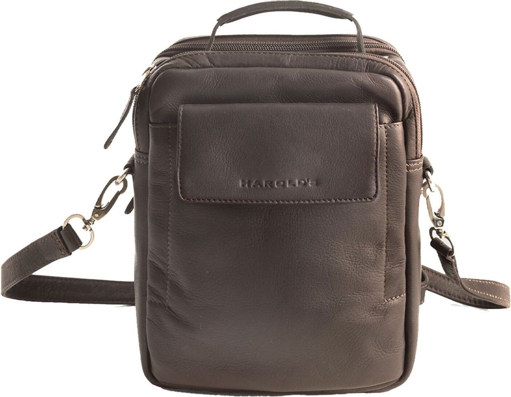 HAROLD'S Leder Umhängetasche Country Crossbag Handle Brown dunkelbraun