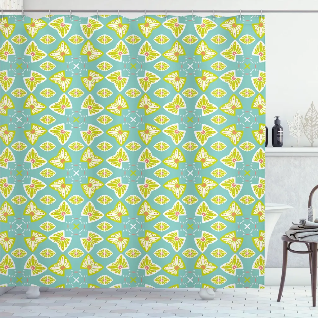 Tenda da Doccia Professionale ABAKUHAUS Giallo Verde Acqua 175x180cm