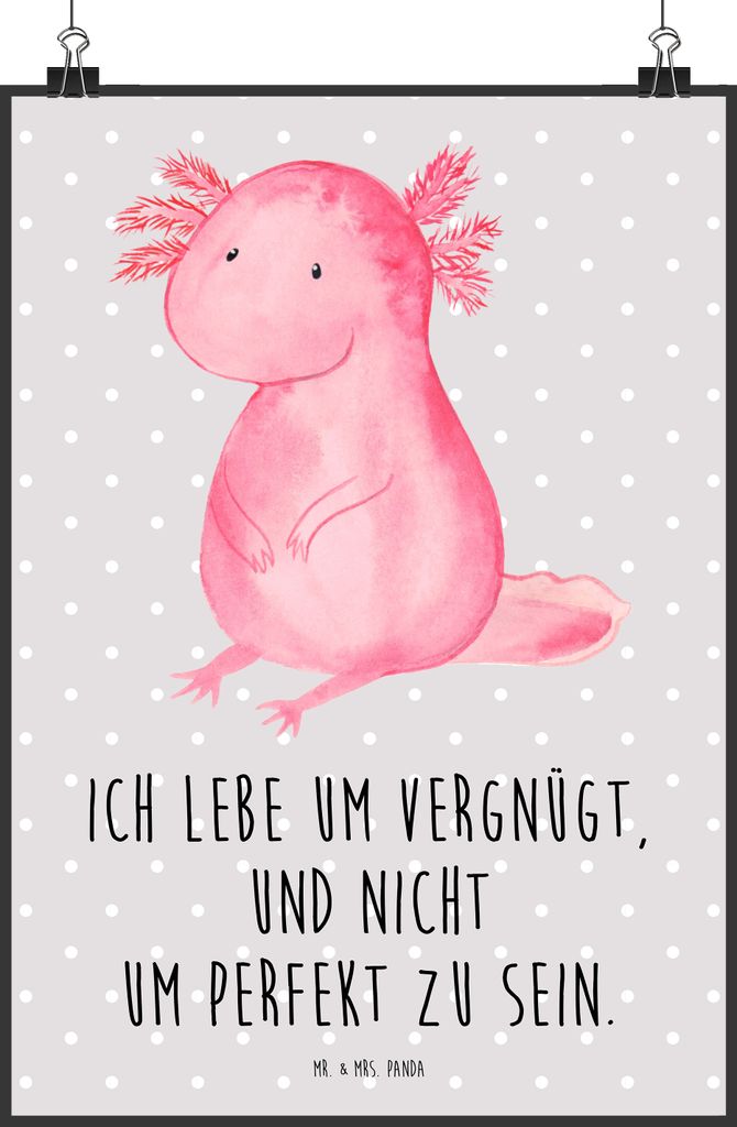 Mr. & Mrs. Panda Bild Axolotl Niedlich DIN A0 - Grau Pastell - Geschenk, Lebensweisheit, Liebe, Kunstdruck, Weisheit, Plakat, drucke, Fröhlich, wa...