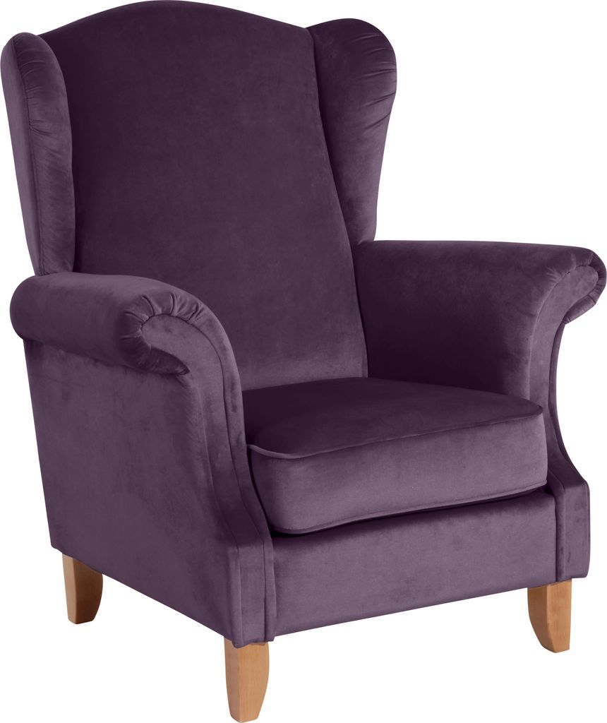 Max Winzer Ohrenbackensessel Verita - Samtvelours purple - Maße: 88 x 84 x 108 cm