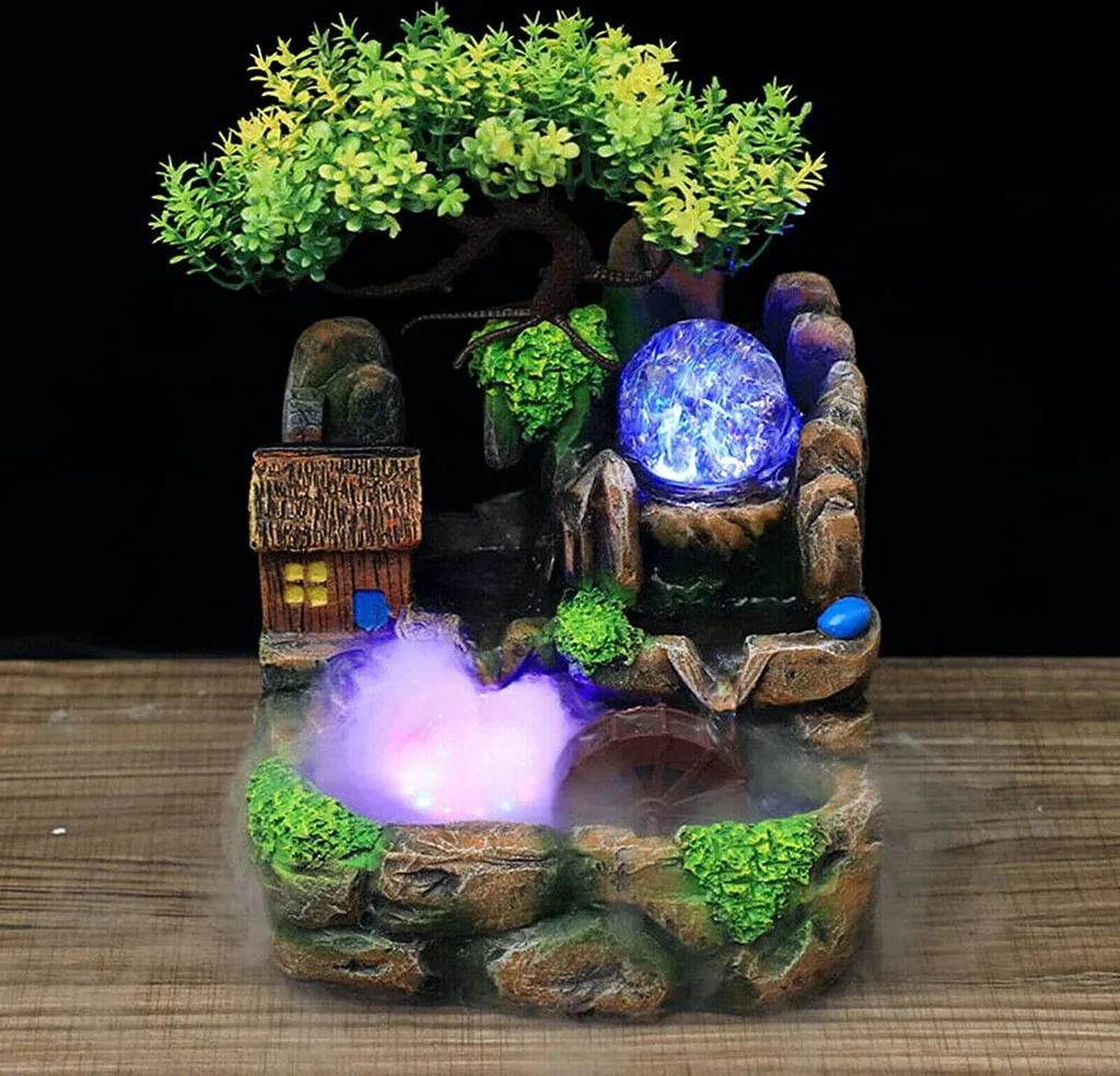 Fontaine d'intérieur Feng Shui avec boule de cristal LED et diffuseur