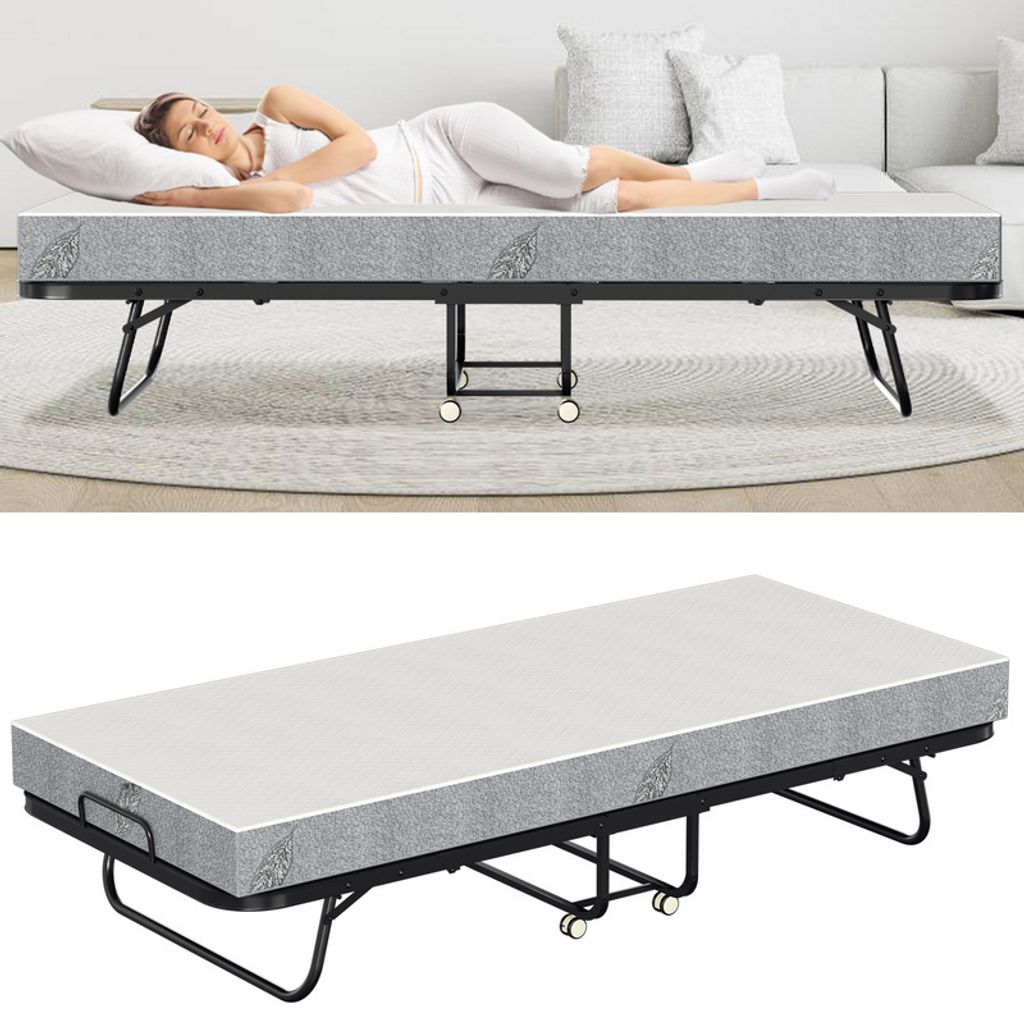Hengda 90x200cm Gästebett Klappbett mit Matratze und Schutzhülle bis 150kg, auf Rädern