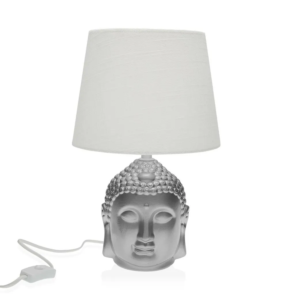 Lampada Versa Testa di Buddha Argento | Illuminazione Zen Arredo Interni