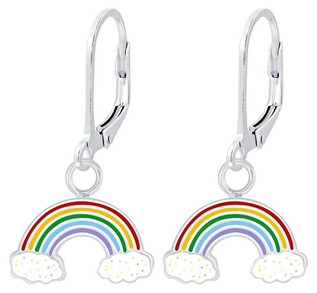 Regenbogen Ohrringe Kinder Silber 925 mit Glitzer Produktbild 