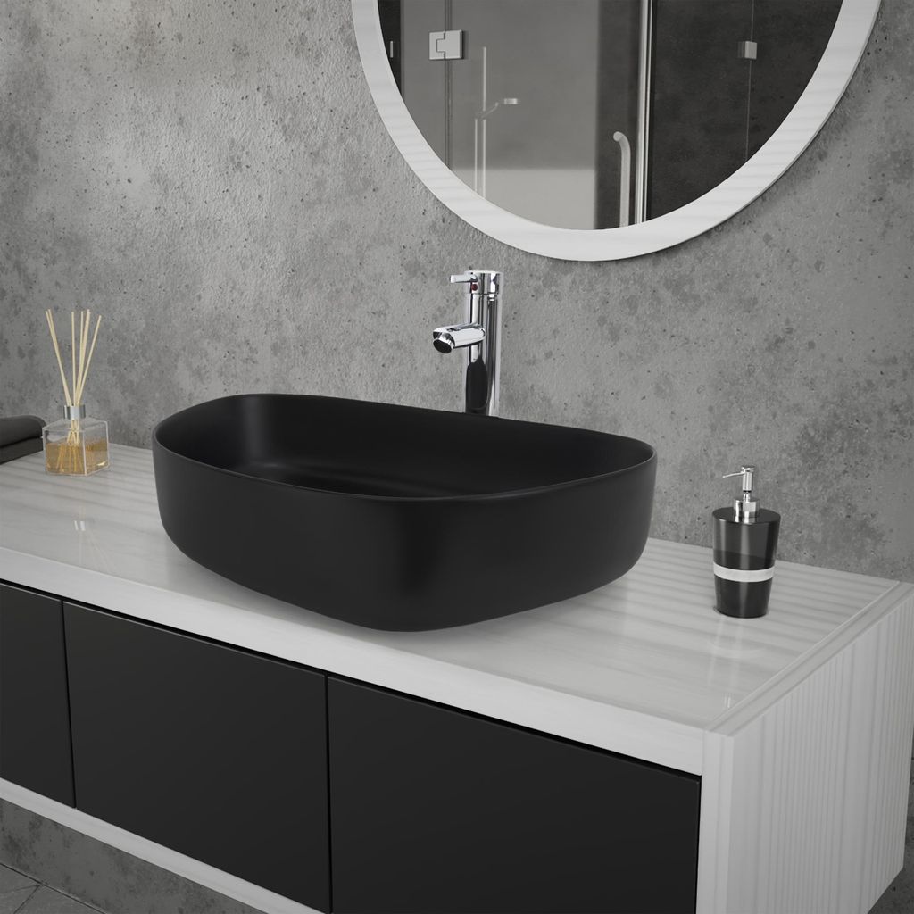 ml-design waschbecken ovalform, 55x42x14 cm, schwarz matt, aus keramik,  moderne aufsatzwaschbecken, design waschtisch aufsatz-waschschale  waschplatz