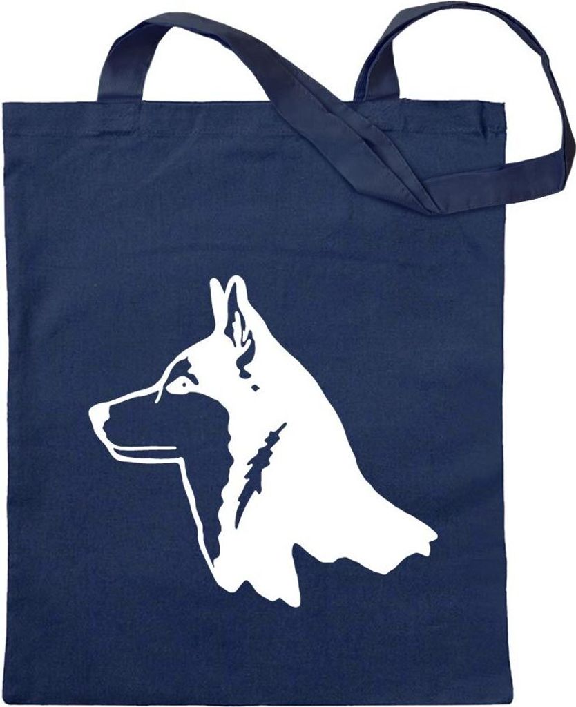 Kiwistar - Baumwolltasche - dunkelblau - Husky Kopf Profil - Tragetasche Stoffbeutel Umhängetasche langer Henkel
