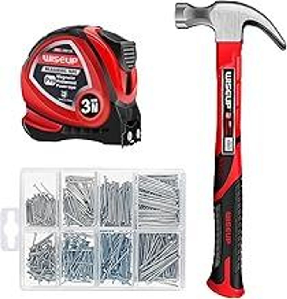 WISEUP Industrieller Hammer Set, mit 520pcs Nägeln und maßband klauenhammer-Set, zimmermannshammer verwendet für Reparatur, DIY