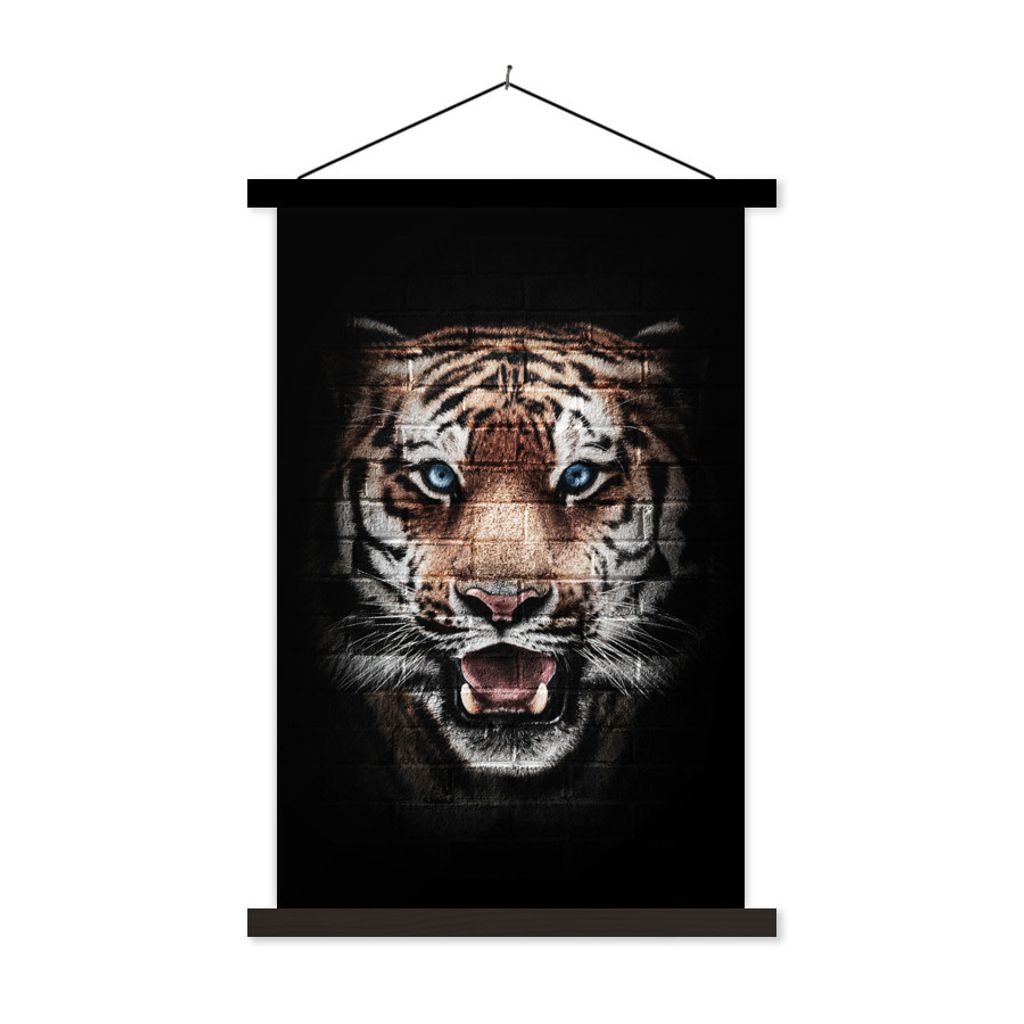 MuchoWow Textilposter Tiger - Ziegelstein - Tiere 120x180 cm mit schwarzem Rahmen - Fotos