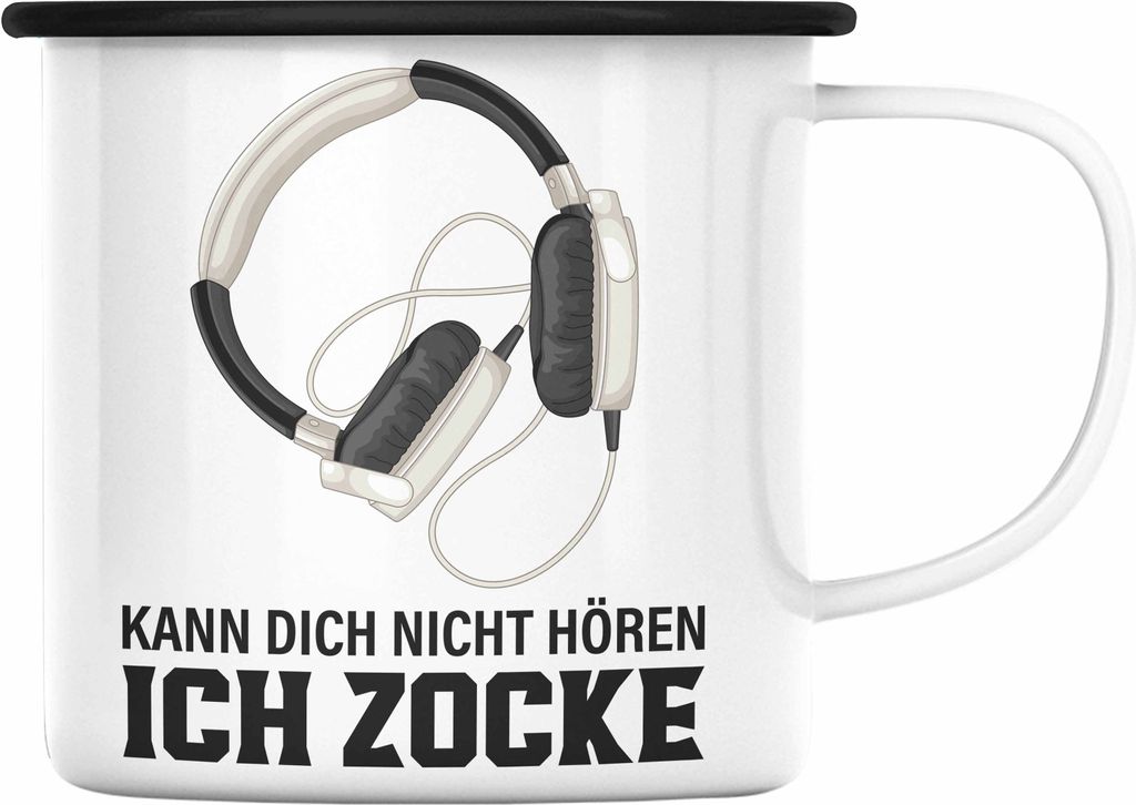 Trendation - Gamer Emaille Tasse Geschenk Jungen Zocker Mitbringsel Männer Zocken Gaming Geschenkideen PC Kinder Zubehör Spruch Lustig Kann Dich ...